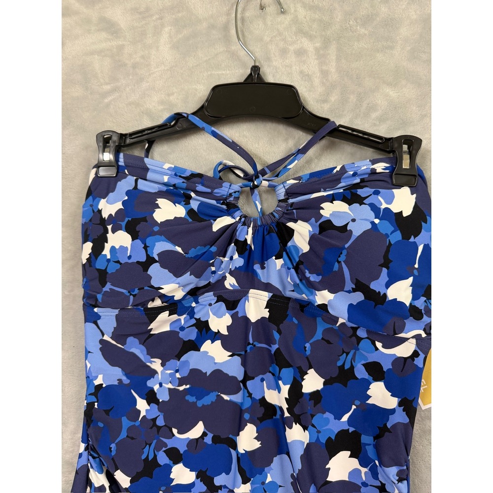 NWT Michael Kors Tankini Top Womens Blue Floral Halter Keyhole XS $102 - Picture 8 of 8